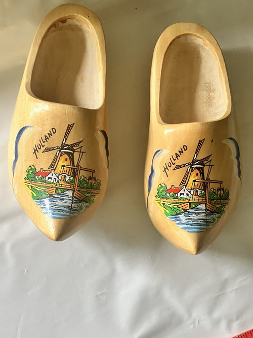 Dutch Wooden Shoes Clogs Holland Windmill Wood Decorative Vintage 10 3/4” Long