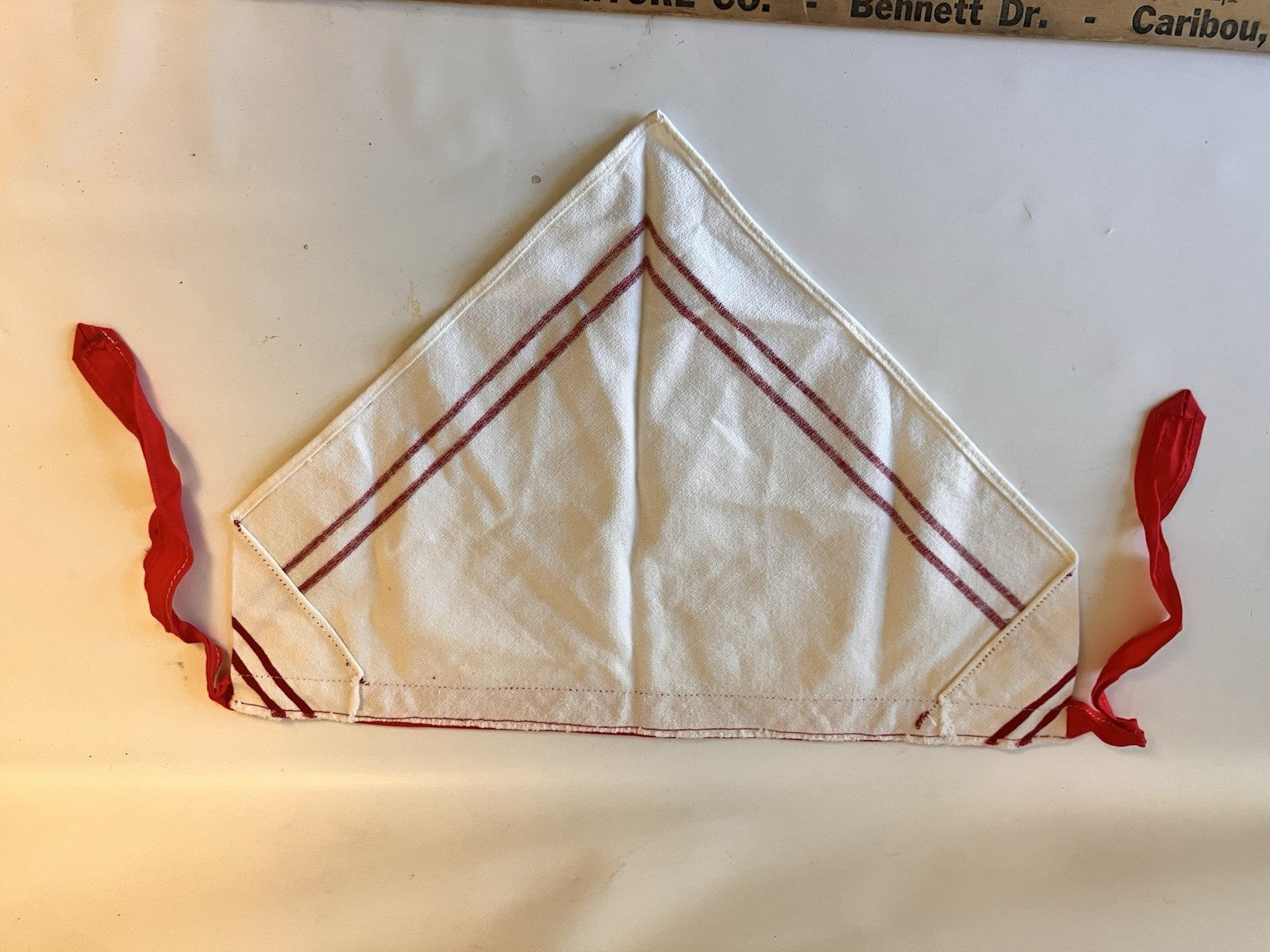 Vintage White And Red Striped Triangle Kerchief 