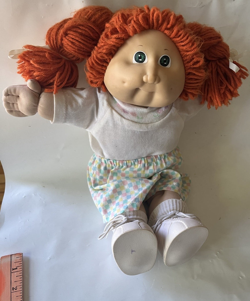 Vintage Cabbage Patch Kids 16” Girl Red Braided Pigtails/ Green Eyes
