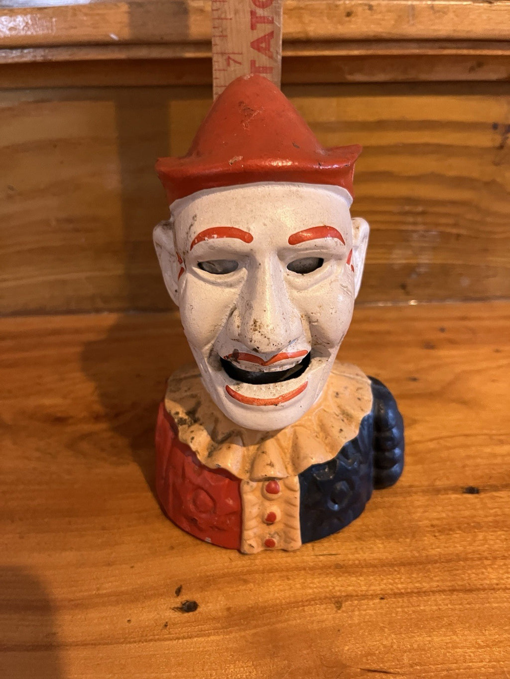 RARE early 1900's cast iron clown bank HAS PLUG Humpty Dumpty