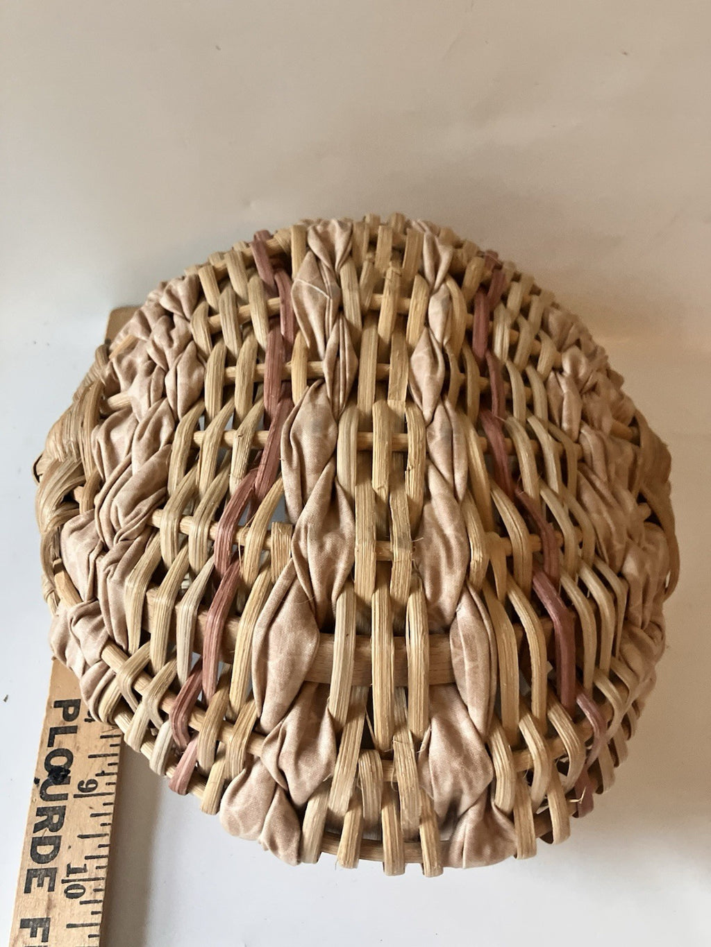 Vintage Buttocks Basket With Double Handles Woven With Fabric, Natural Material