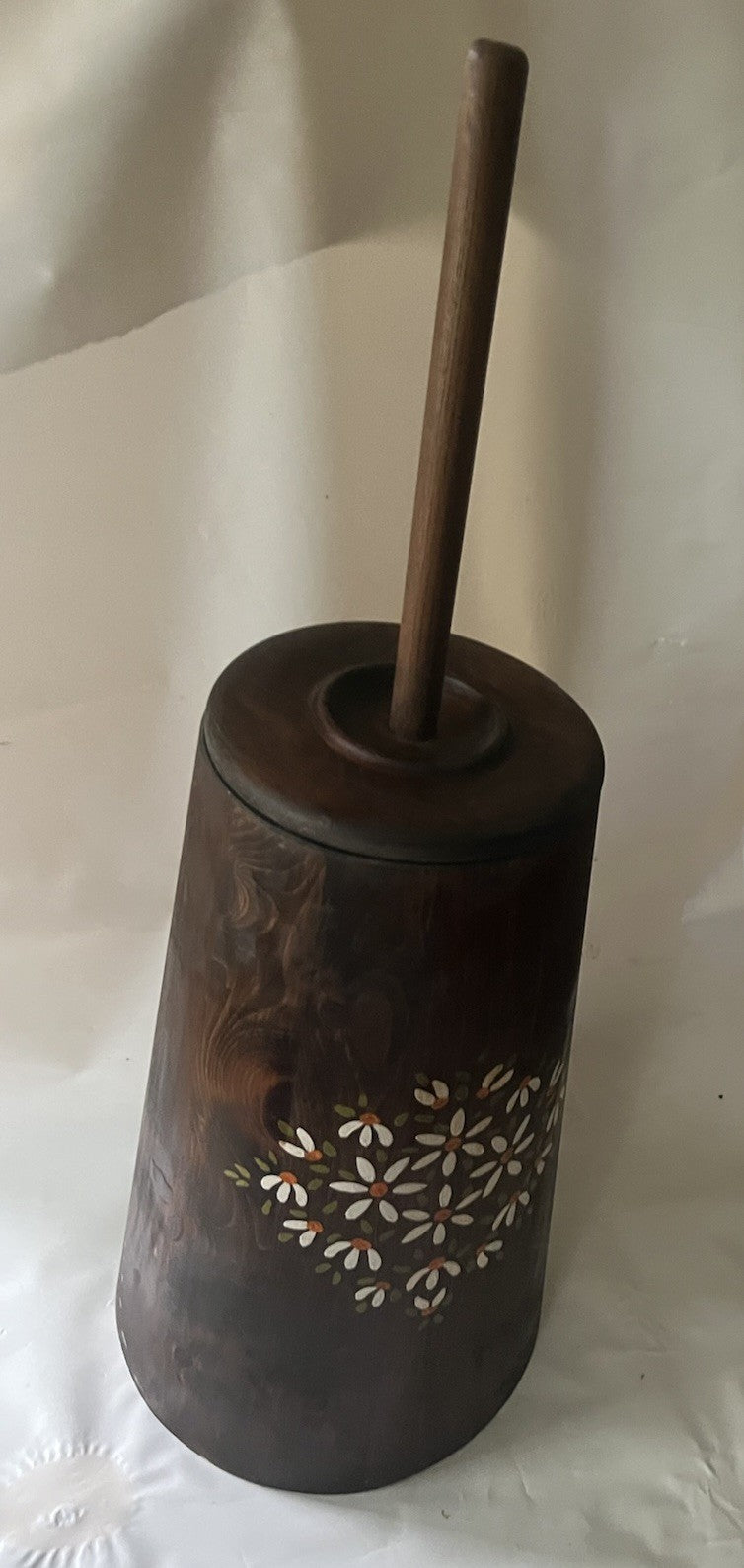 Vintage 32” Tall Hand Painted Wooden Decorative Butter Churn with Daisy Details