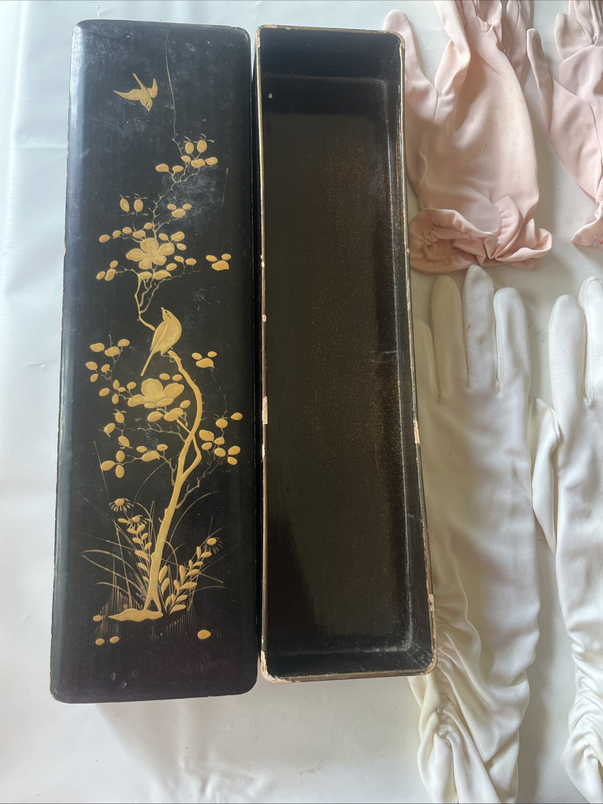 Vintage MCM Nylon Gloves W/ Decorative Storage Box/ Glove Insert Size 7.5;