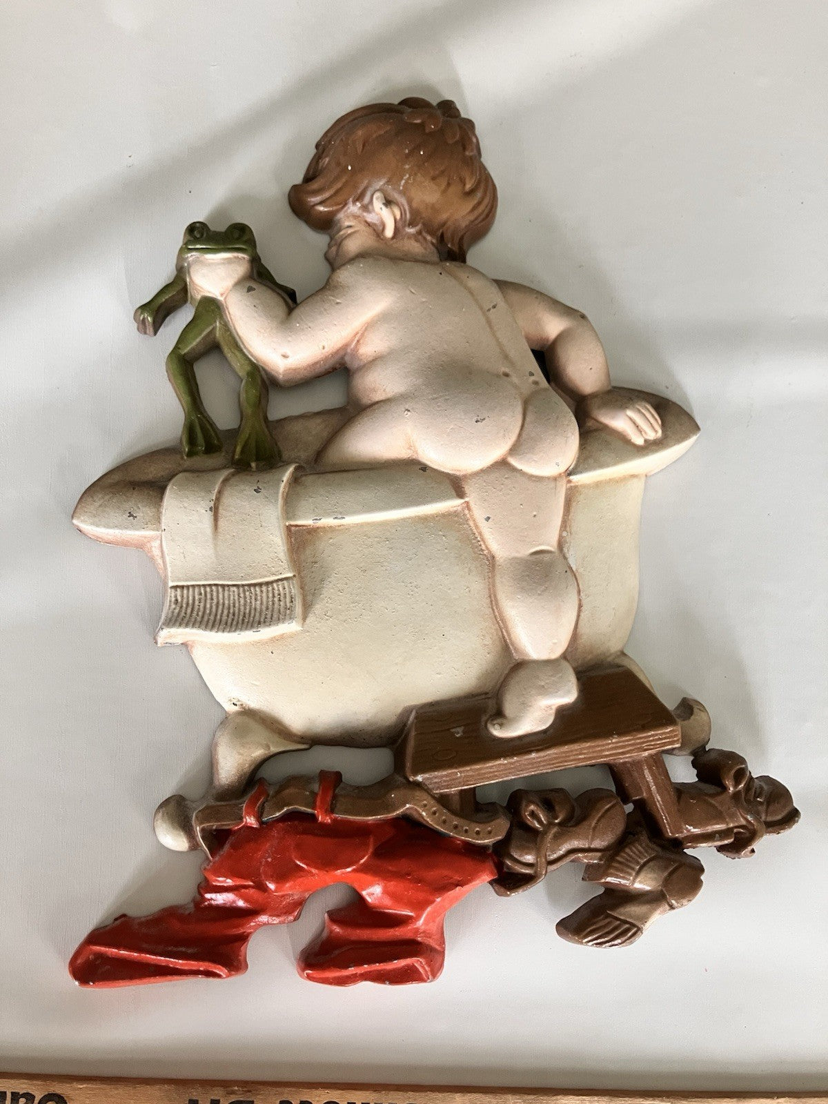 Vintage 1970 Sexton Cast Iron BATH TIME BOY & Frog Wall Decor MCM
