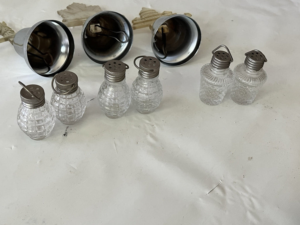 Vintage Silver Toned/Clear Lucite Souvenir Salt/Pepper Shakers W/ Bell Stand (3)
