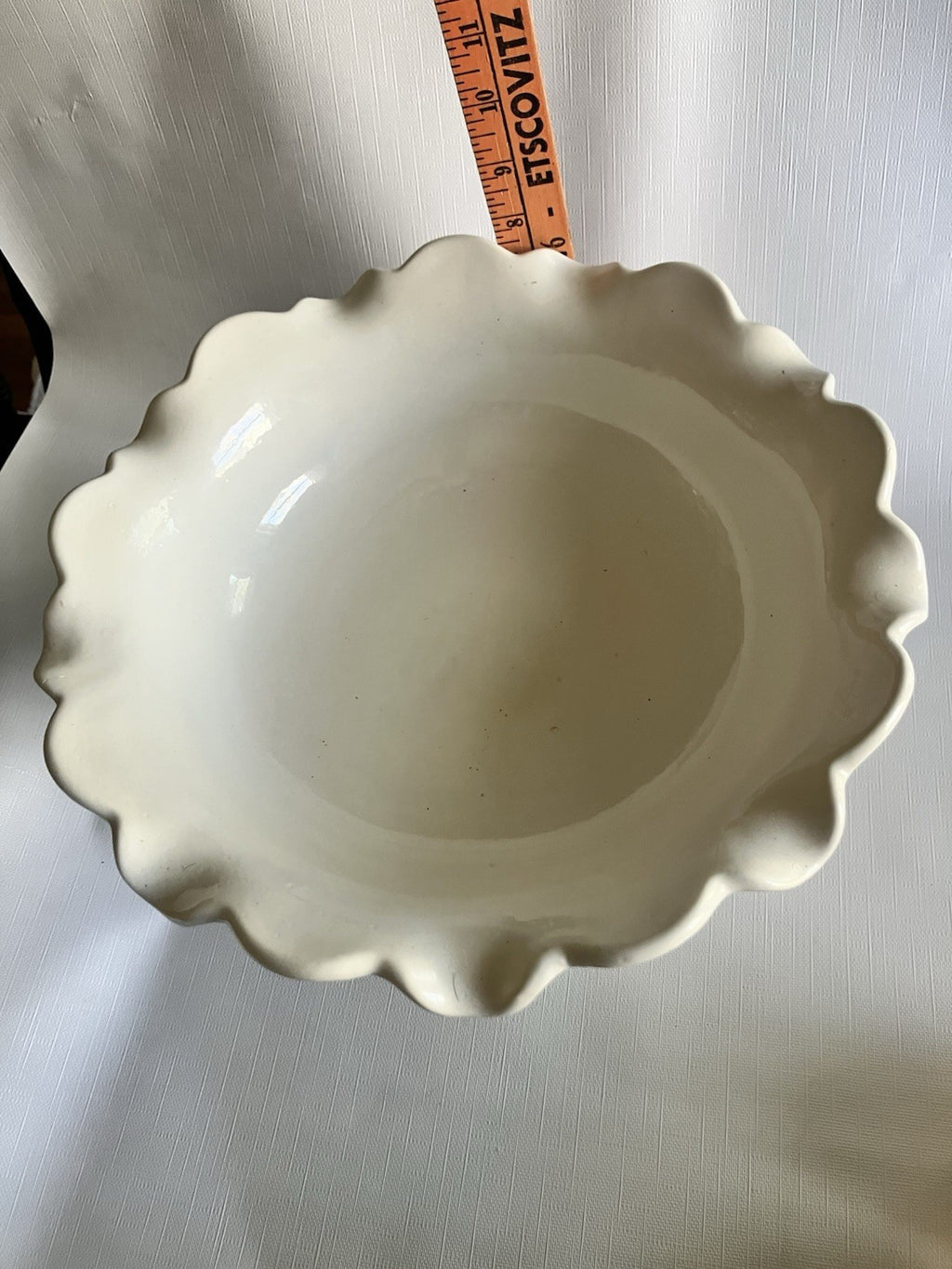 Vintage 1969 White Ceramic Harvest Emodied Pedestal Fruit bowl