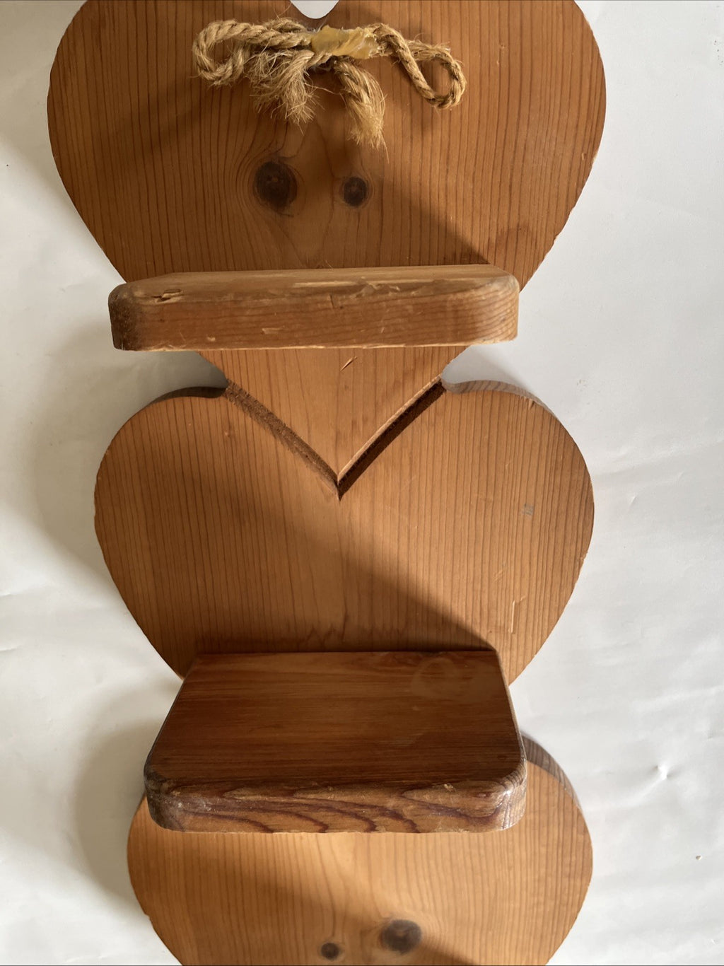 Vintage Wood Three Tier Hanging Heart Shelf
