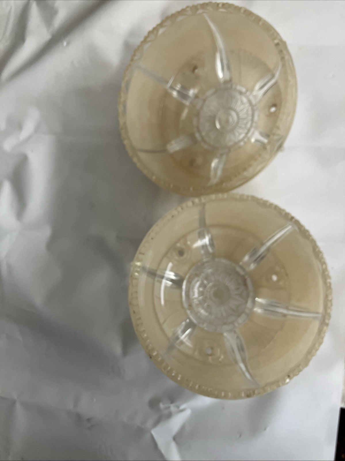 2-6” Wide Vintage Art Deco Beige Glass Ceiling Light Fixture Cover Set; EVC
