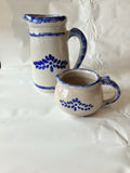 Loomco Spongeware China Glazed Ceramic Blue Creamer/pitcher  Pottery Pair