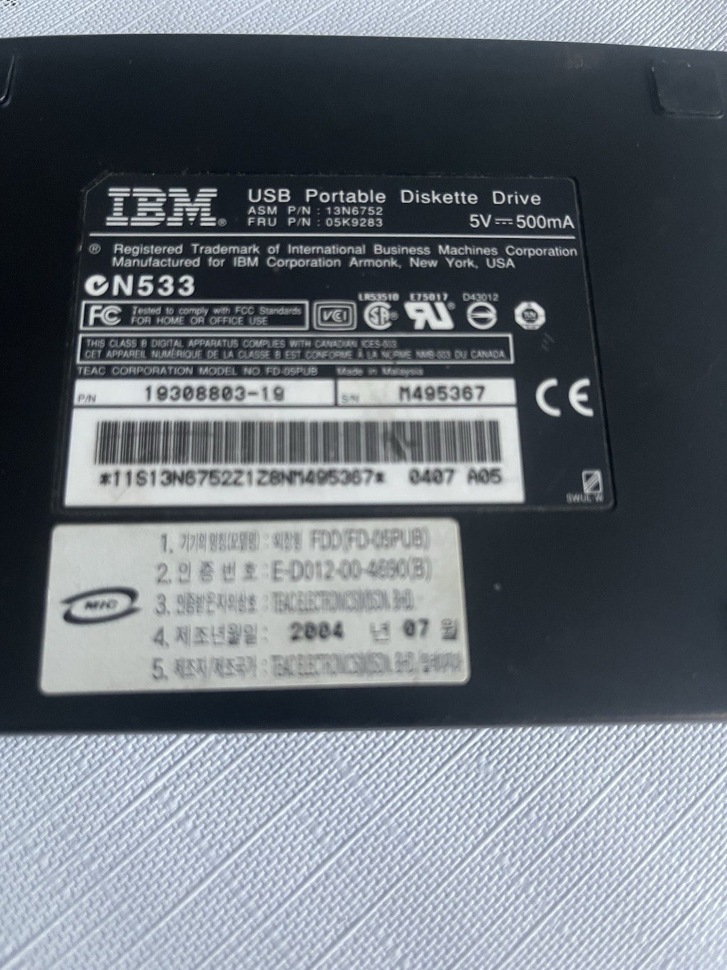 IBM Model N533 Portable External 3.5 inch FLOPPY DISK DRIVE UNTESTED