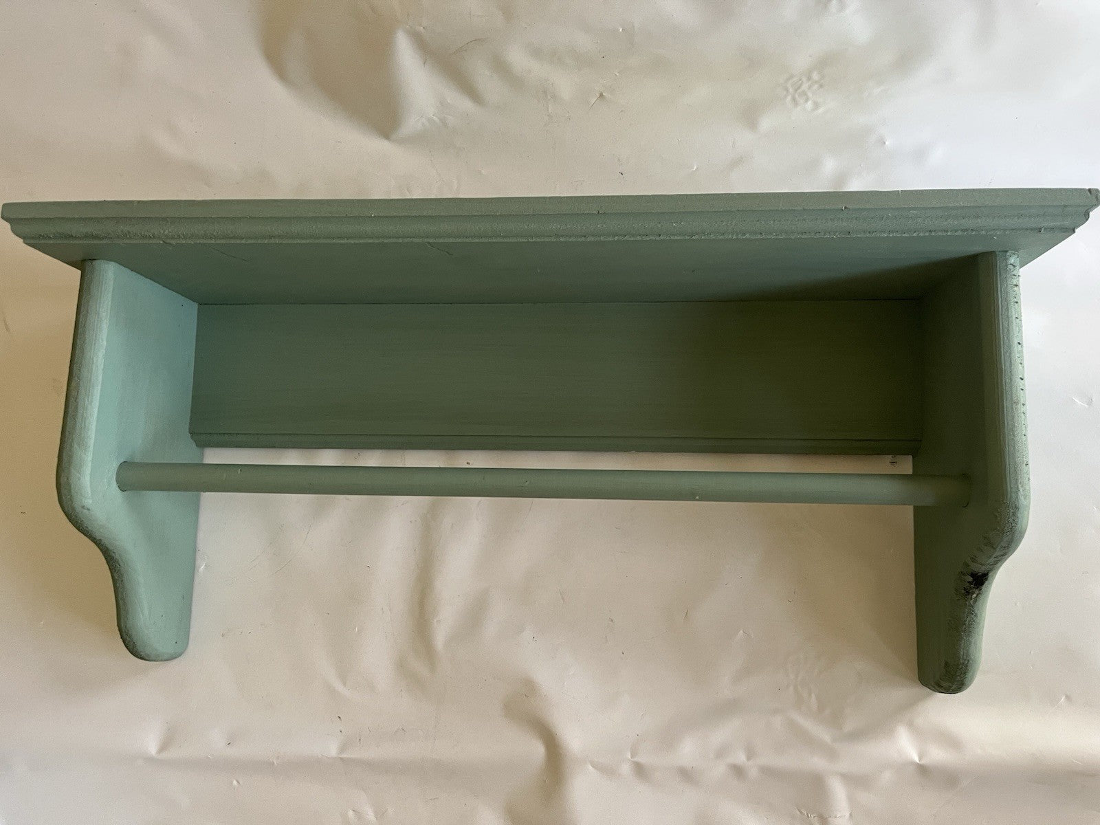 Primitive Wooden Painted Sage Green 20” Long Towel Shelf