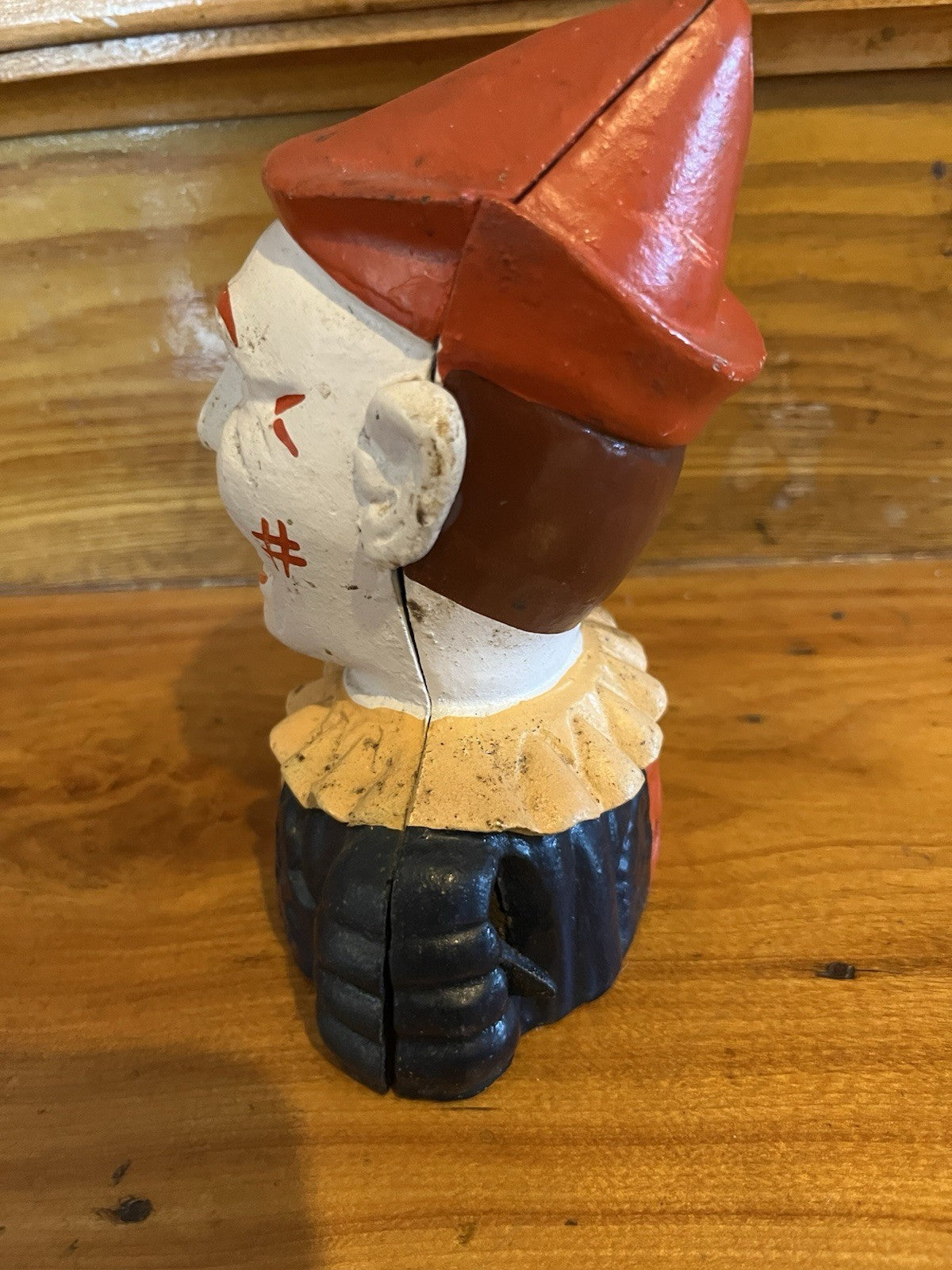 RARE early 1900's cast iron clown bank HAS PLUG Humpty Dumpty