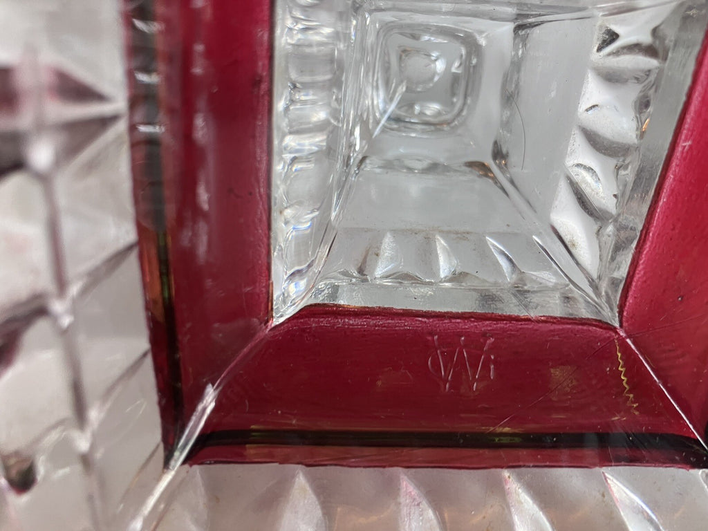 Vintage Westmoreland Wedding Pattern Ruby Flash Crystal candlesticks W/ Sticker