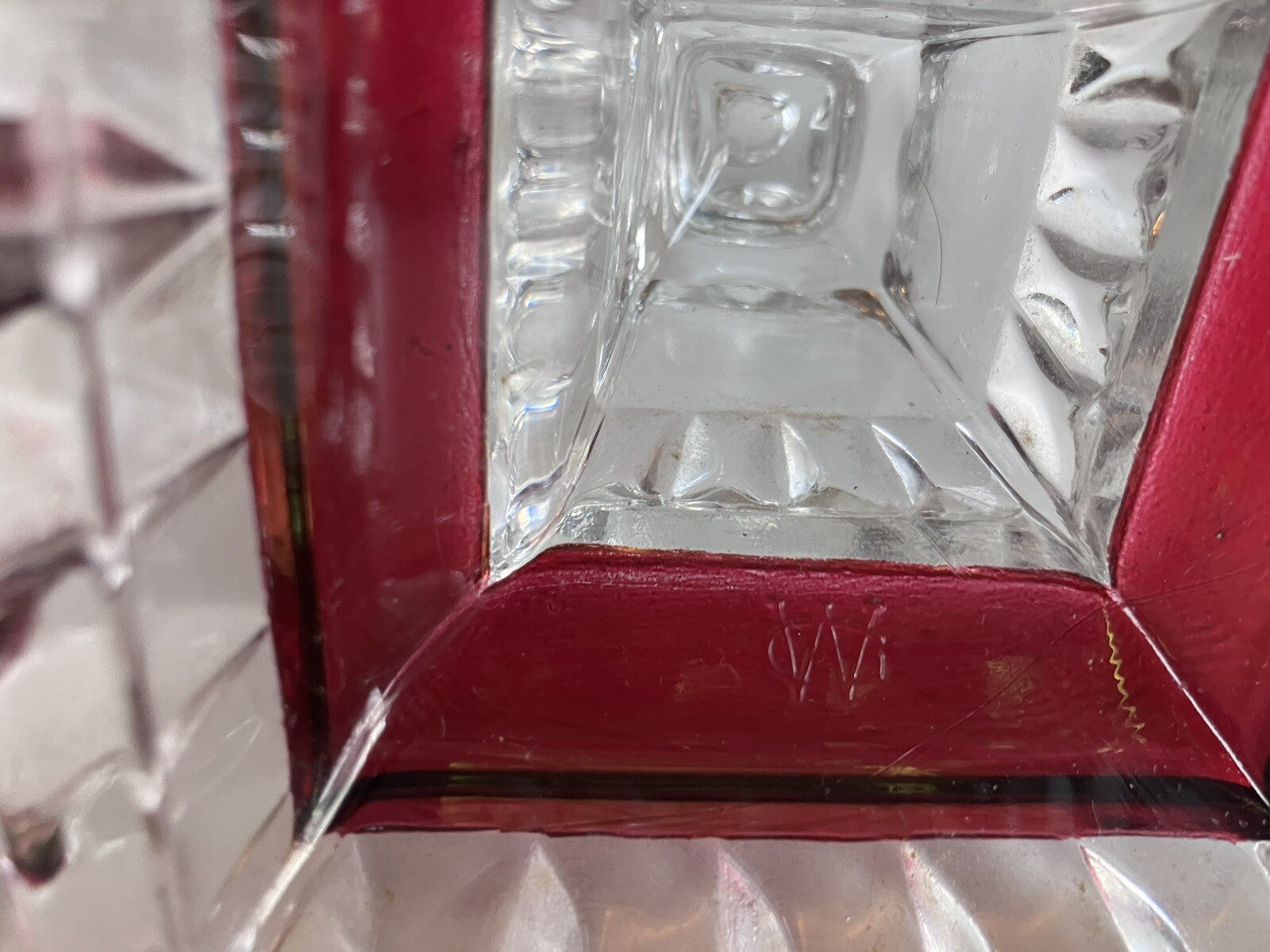 Vintage Westmoreland Wedding Pattern Ruby Flash Crystal candlesticks W/ Sticker