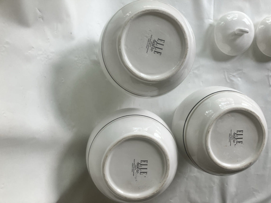 Large Ceramic Canister Set Of 3 Identical Sizes; 1, 2, 3 With Pinstripe On White