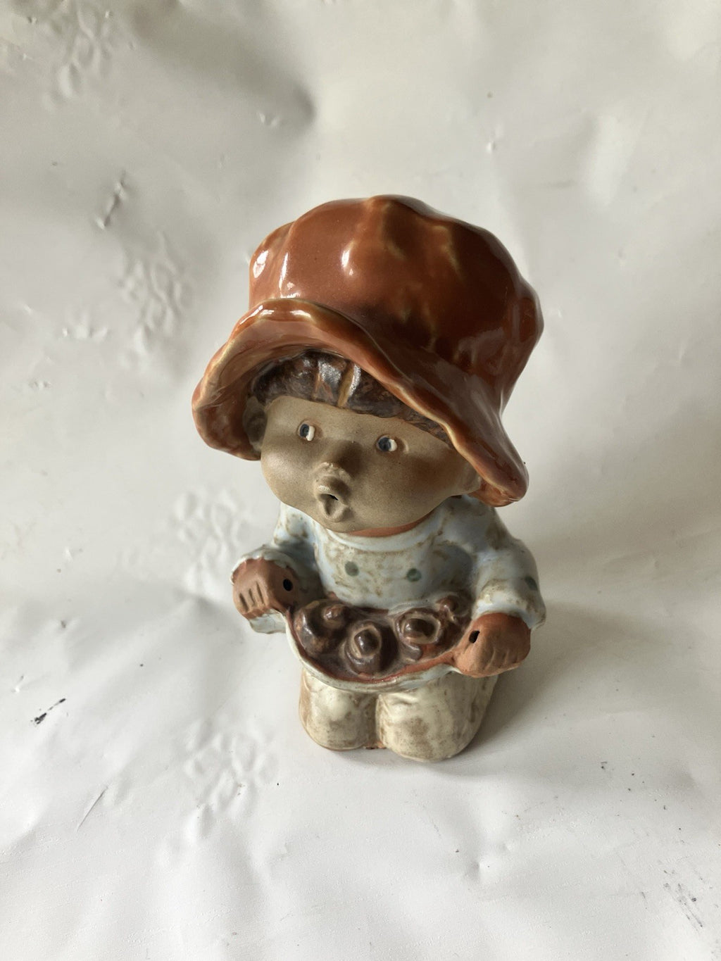 Vintage 1970s Terracotta Seymour  Whistling 5” Tall Apple Picking Girls