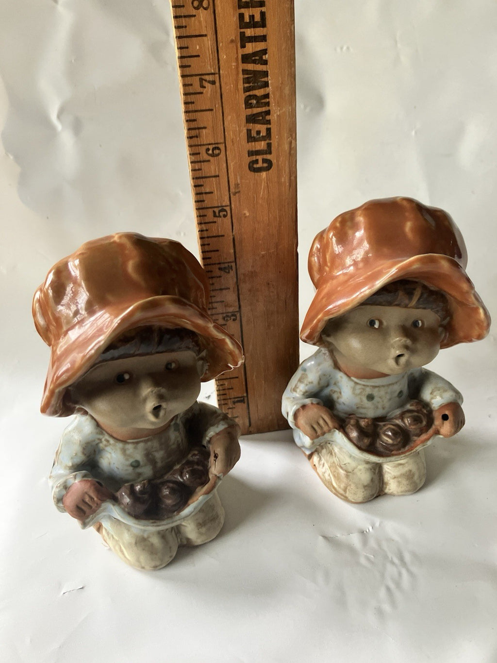 Vintage 1970s Terracotta Seymour  Whistling 5” Tall Apple Picking Girls
