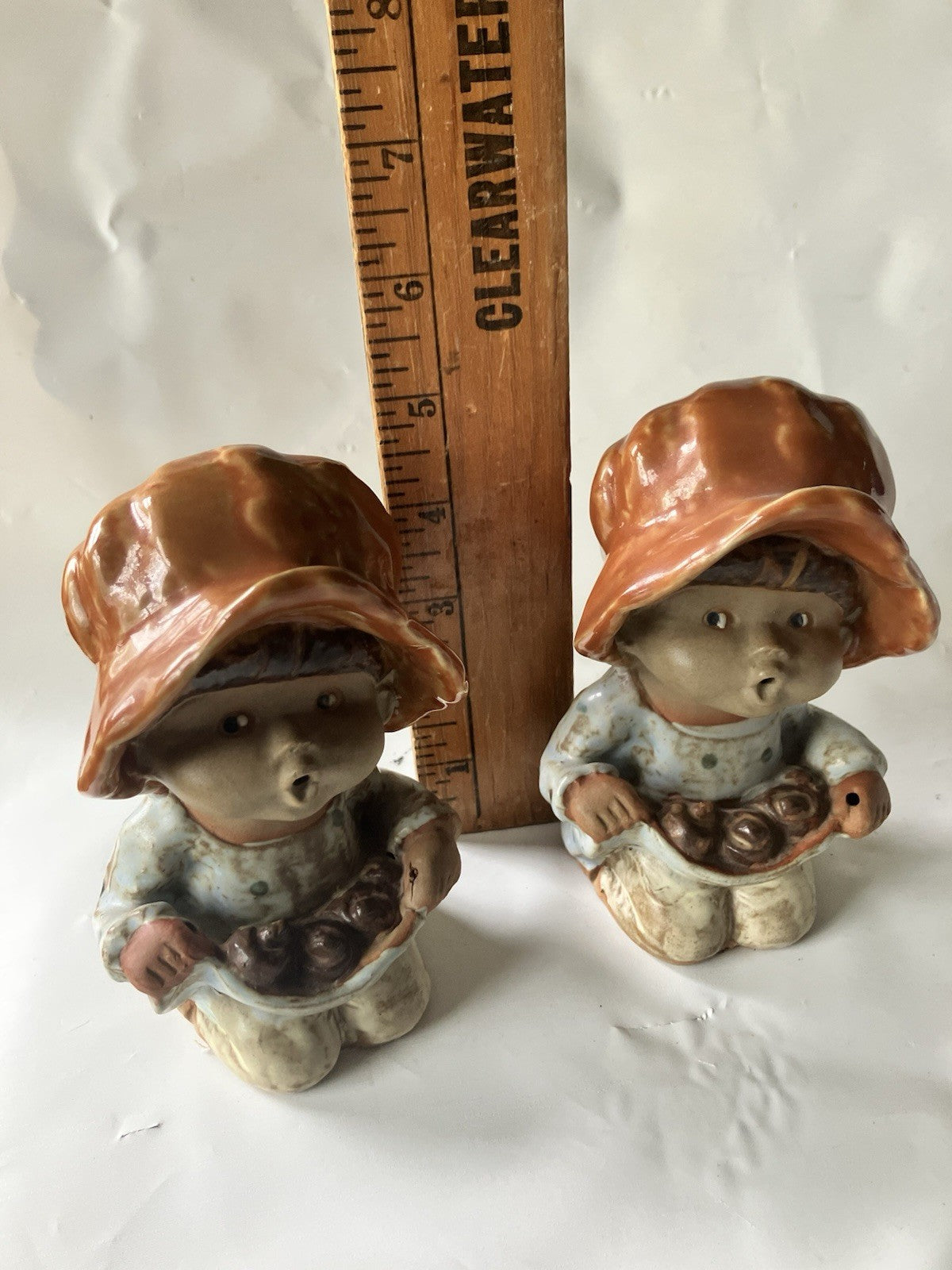 Vintage 1970s Terracotta Seymour  Whistling 5” Tall Apple Picking Girls