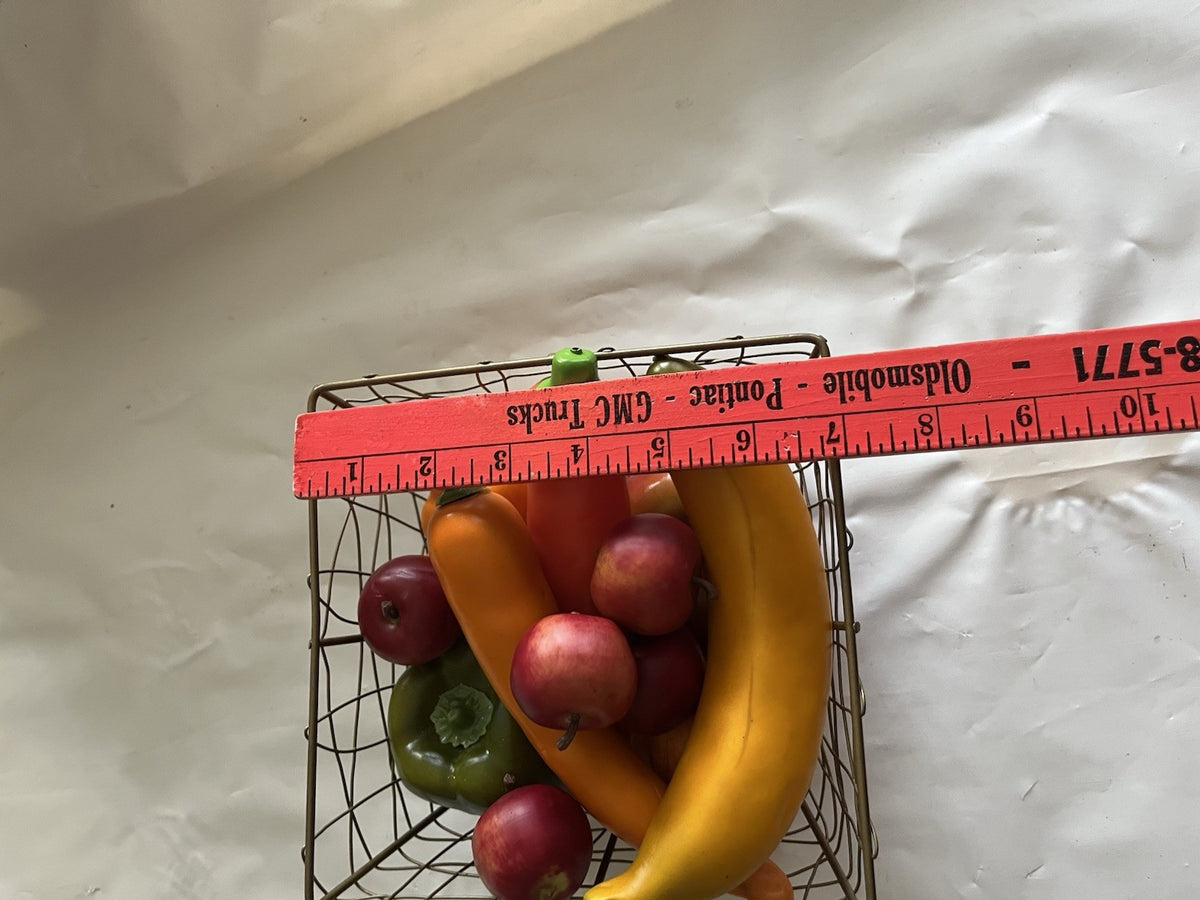 Vintage MCM Soft Faux Fruit & Vegetables In Wire 7x7x5” Basket