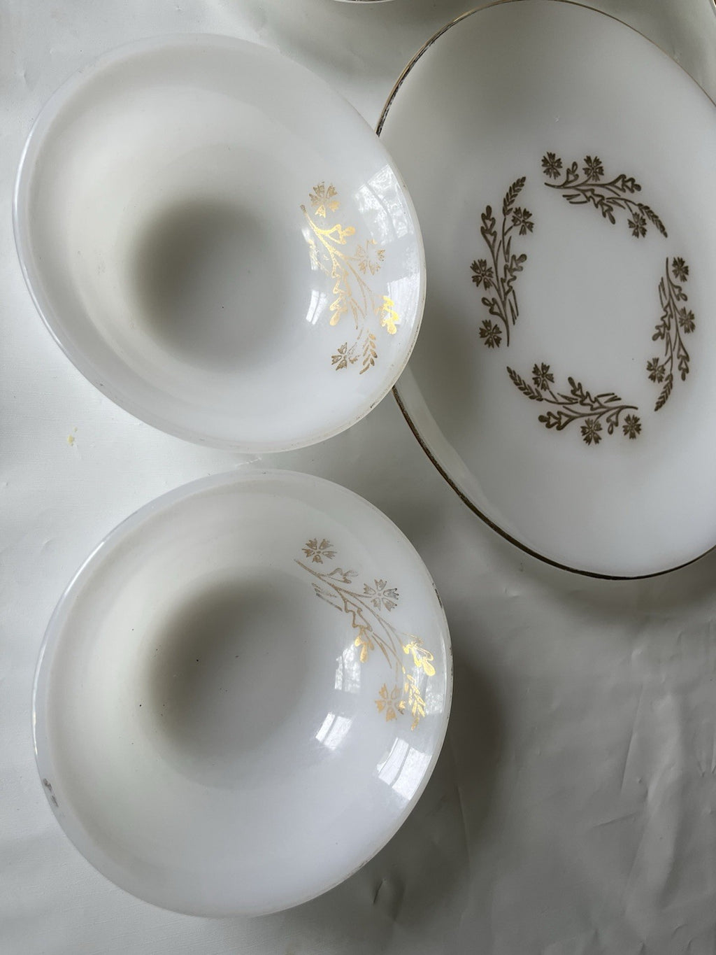 Vintage Fireking Milk Glass With Meadow Gold Detail Mix Lot, See Photos