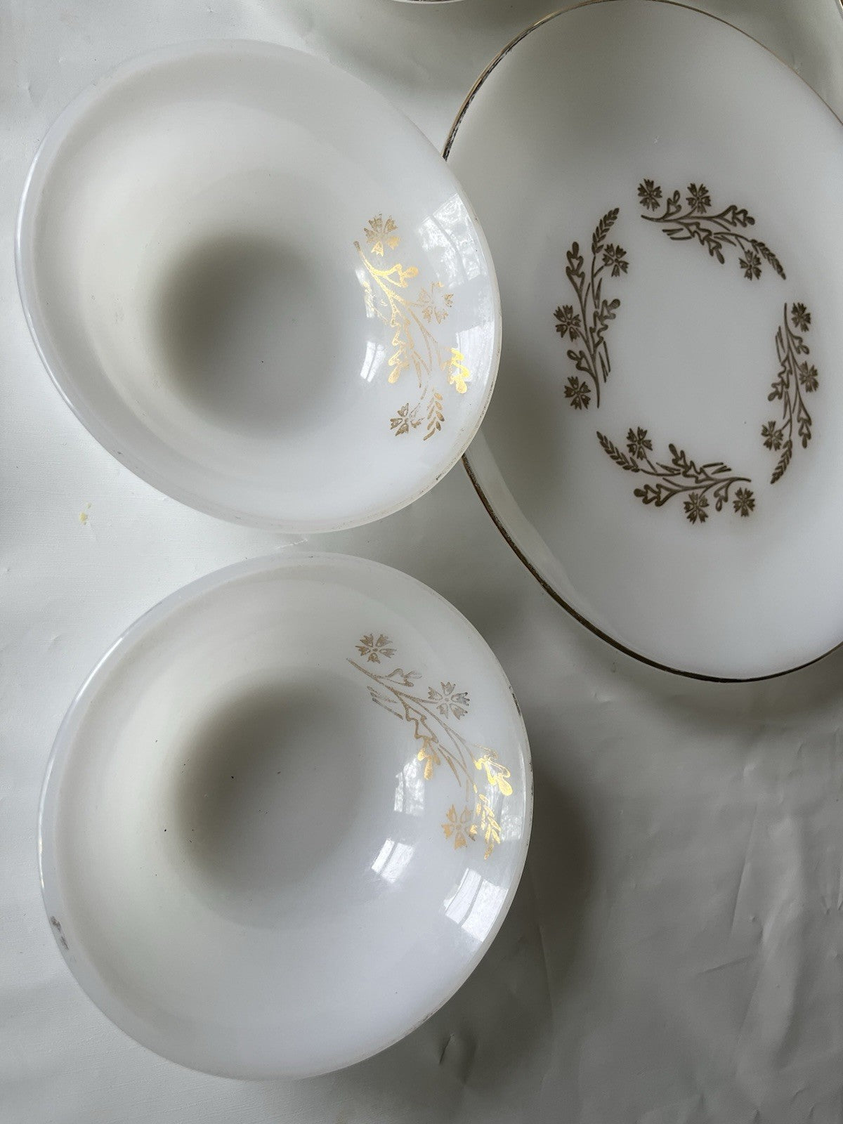 Vintage Fireking Milk Glass With Meadow Gold Detail Mix Lot, See Photos