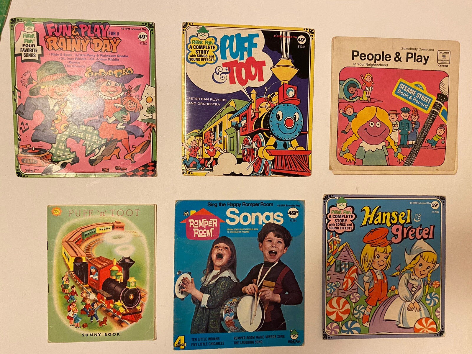 Lot of 6 Kids Books w/45 record Puff & Toot/Hansel/Sesame Street/101 Dalmations