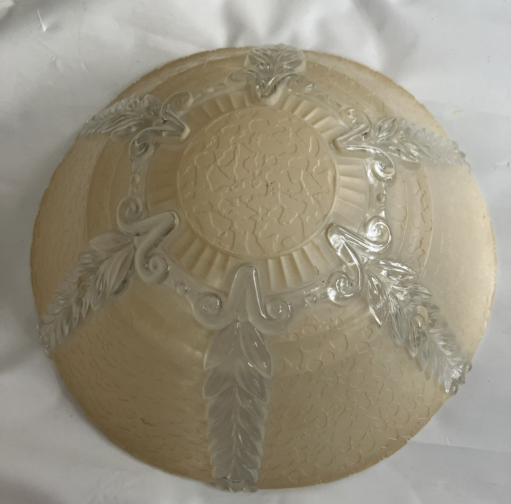 Vintage 1920s  Glass Light Fixture Ceiling Shade 3 Hole Opaque Beige Art Deco