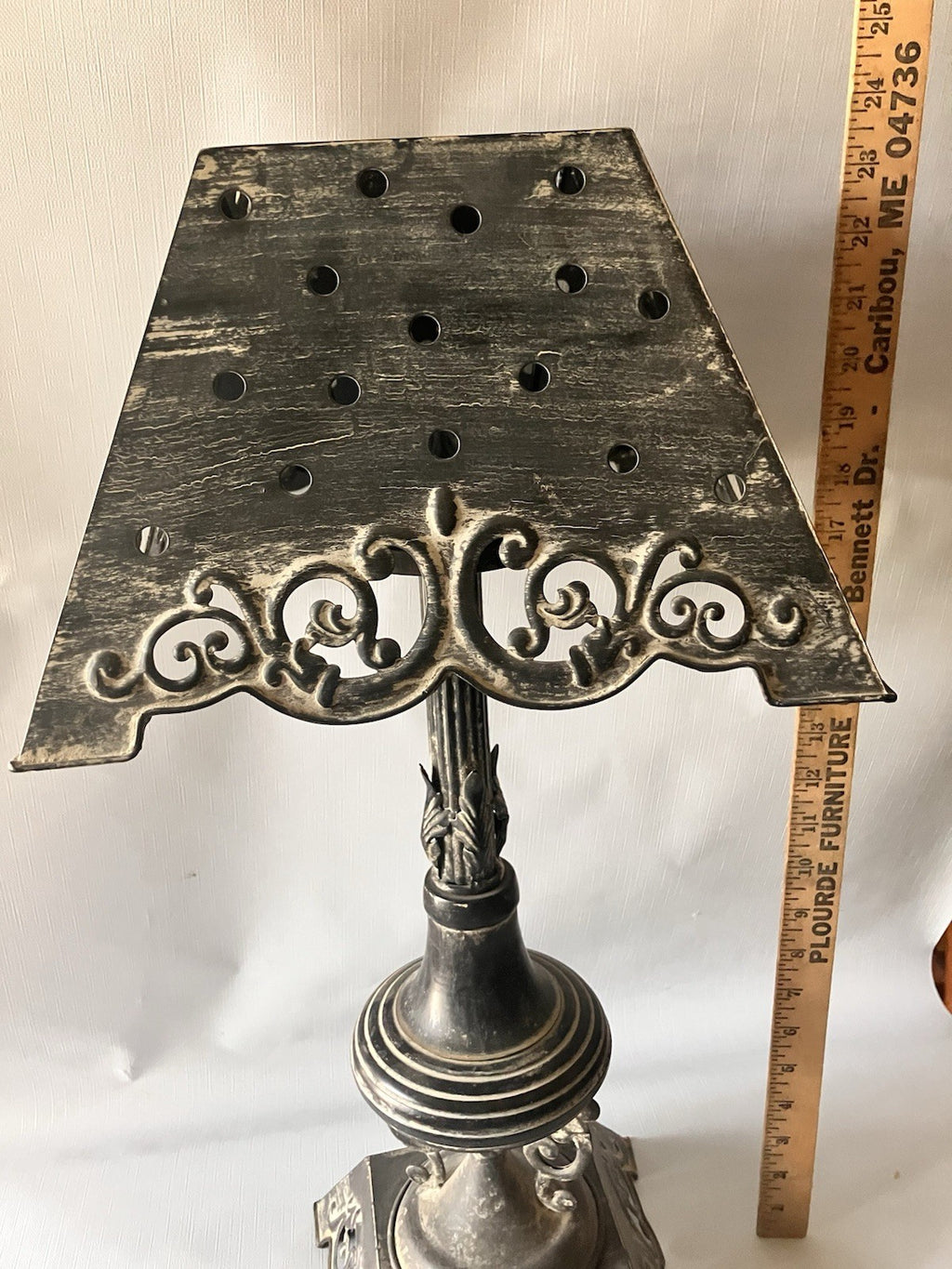 Primitive/Rustic 24” Tall Black Metal Antique Candle Holder With Matching Shade