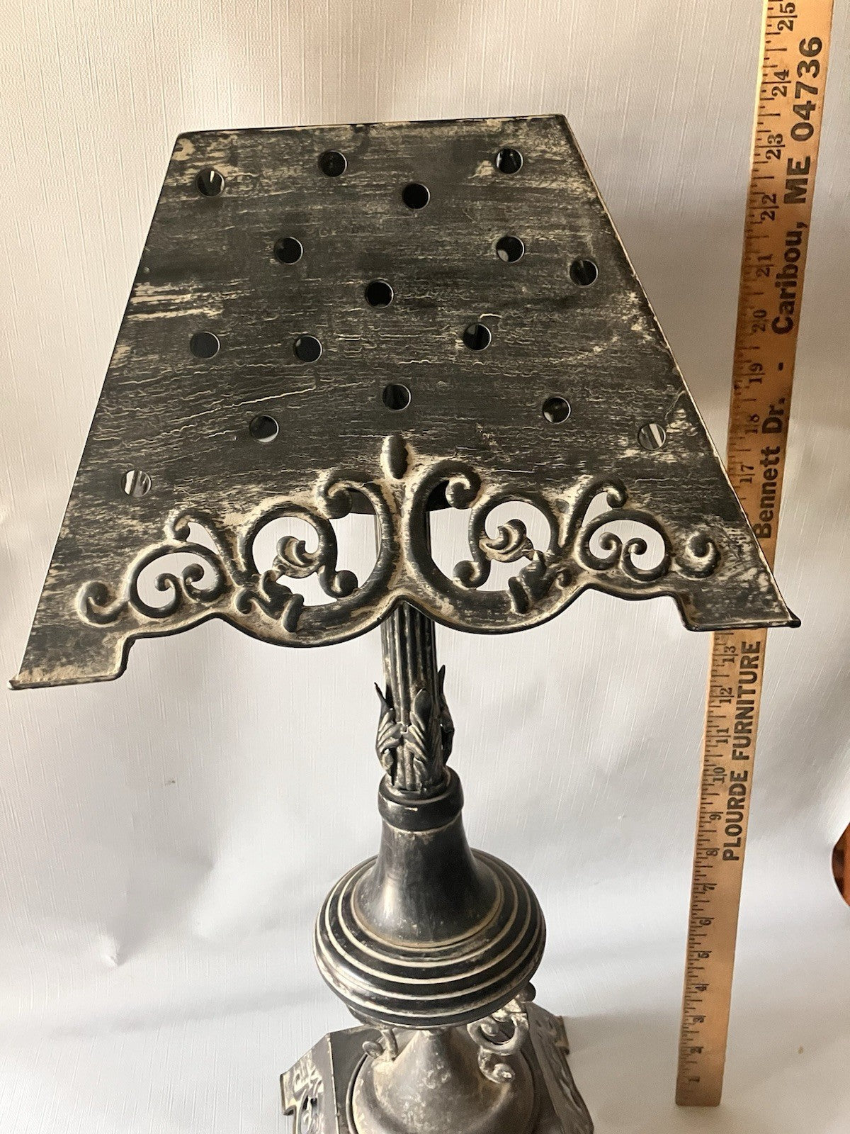 Primitive/Rustic 24” Tall Black Metal Antique Candle Holder With Matching Shade