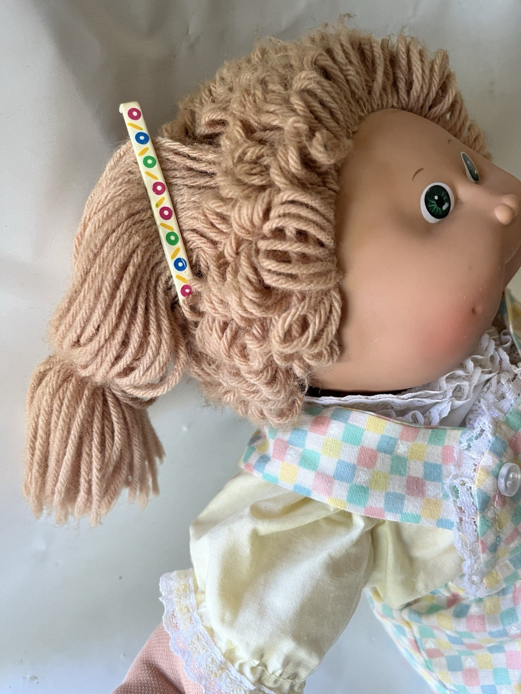 Vintage Cabbage Patch Kids Dirty Blonde Straight Pigtails Green Eyes, Tooth