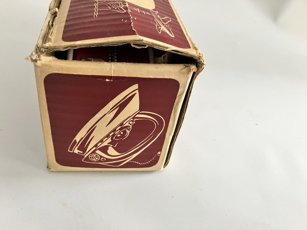 1950s German Zoeller Maroon Travel Iron W/ Original Box, Paper EVC, Never Used
