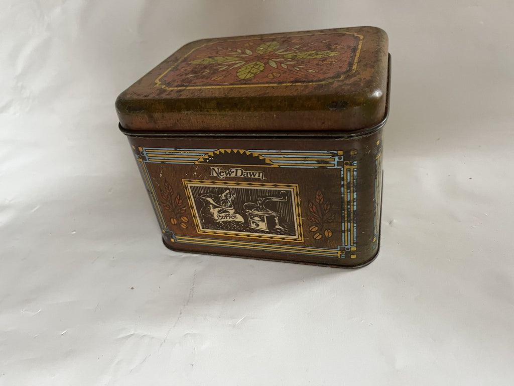 Vintage Cheinco Rectangular Tin Coffee Canister Antique Style