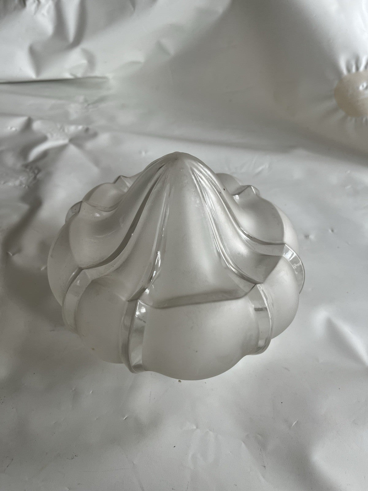 Two Vintage Heavy Glass Dome Ceiling Light Covers; Frosted And Decorative