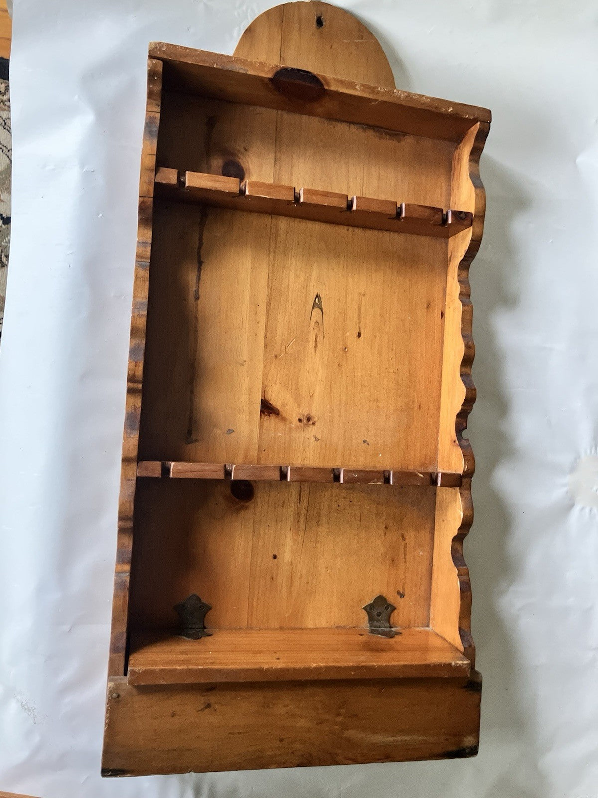 VTG Hanging Wooden Spoon Display Rack Holds 12 Spoons & Box To Hold Trinkets