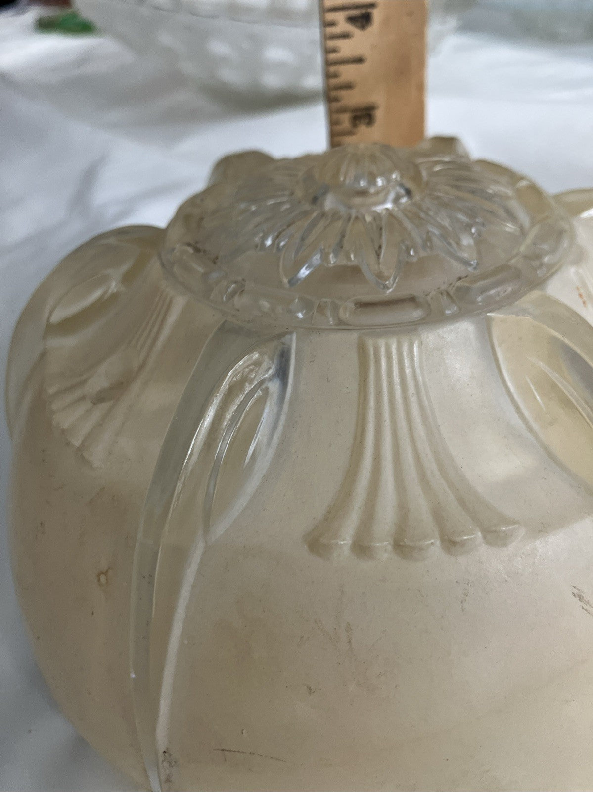 2-6” Wide Vintage Art Deco Beige Glass Ceiling Light Fixture Cover Set; EVC