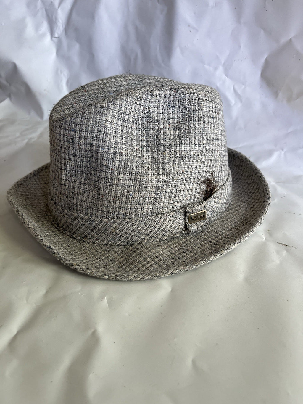 Vintage Men’s Adam Tweed Fedora Hat; 7-71/8 Medium Grey/tan Tweed Tone