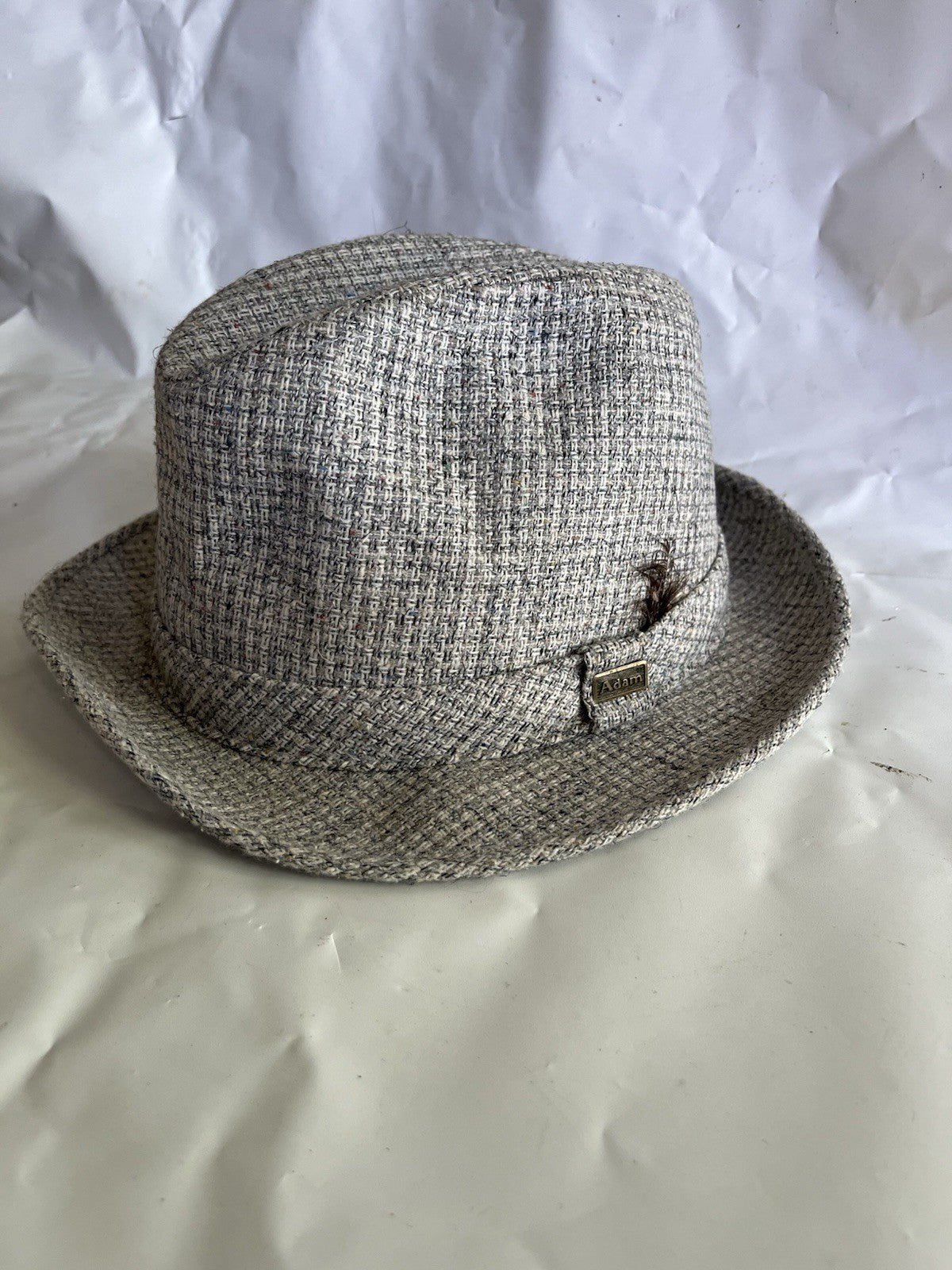 Vintage Men’s Adam Tweed Fedora Hat; 7-71/8 Medium Grey/tan Tweed Tone