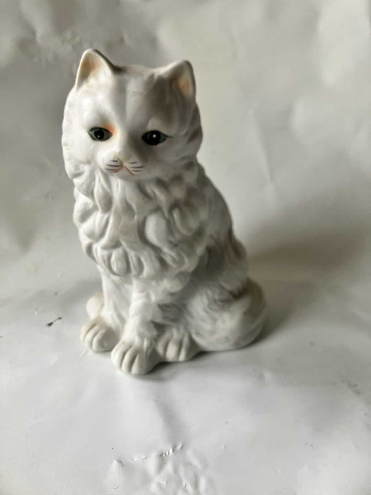 Vintage White Porcelain Persian Cat Figurine 6.5” Tall