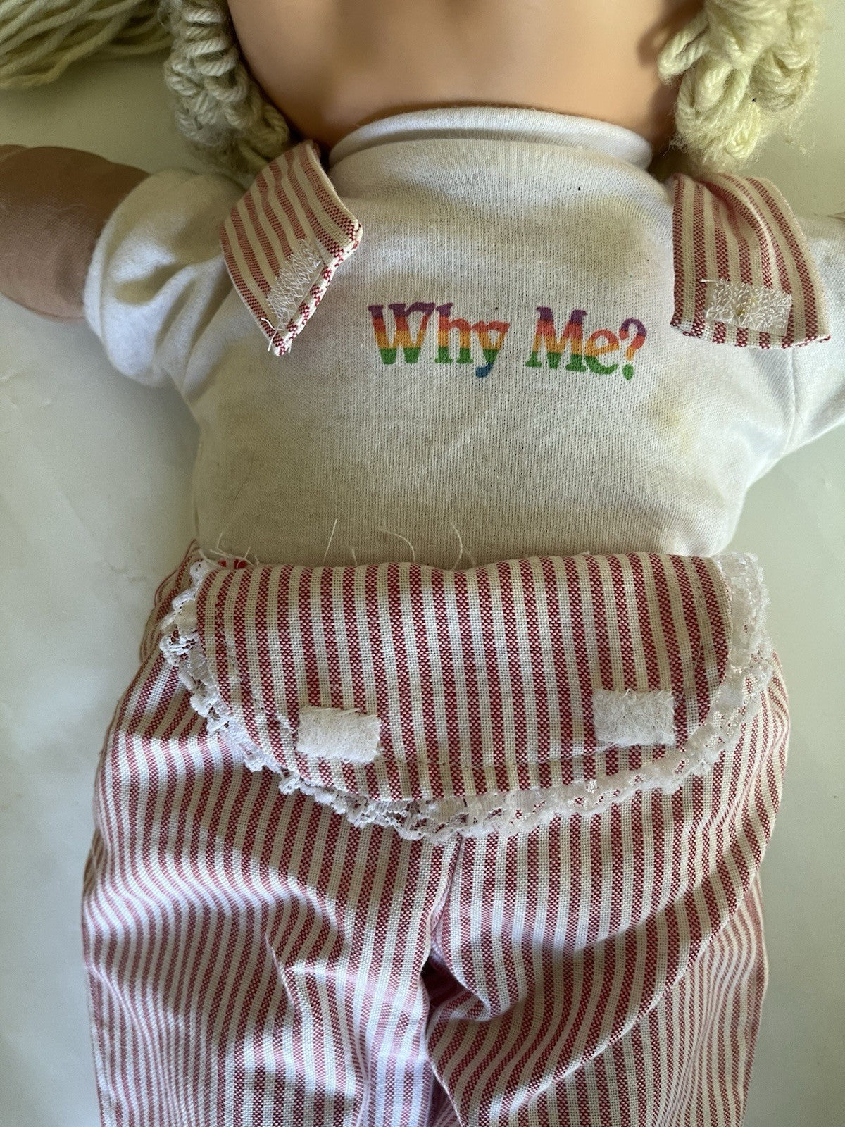Vintage Cabbage Patch Kids 16” Blonde Girl Blue Eyes ‘78/82 HTF “Why Me?” Shirt