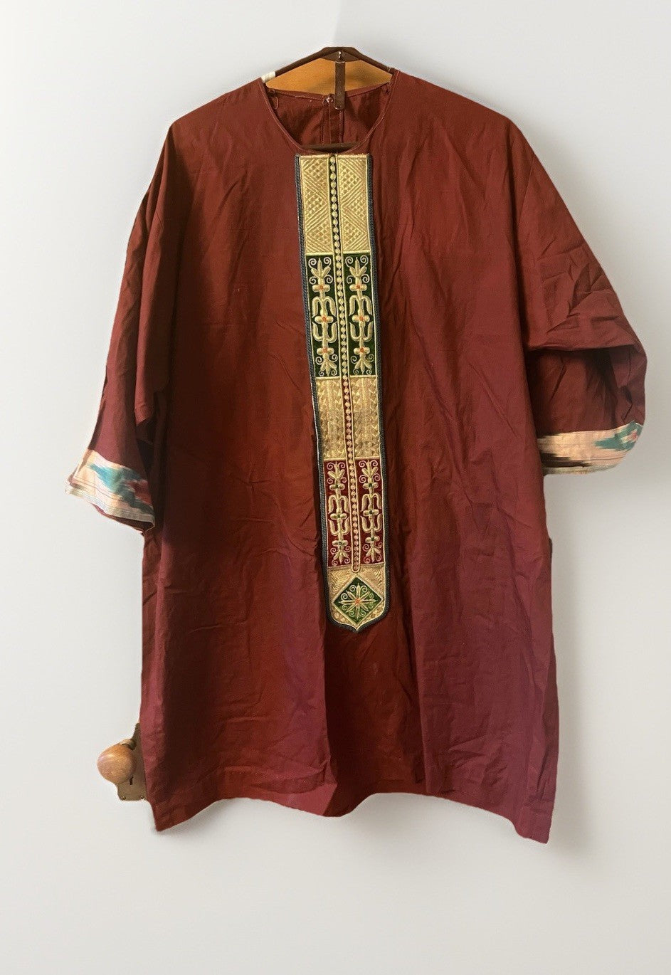 Vintage Afghan Mens Traditional Tunic In Earthtone Colors; 42” Long