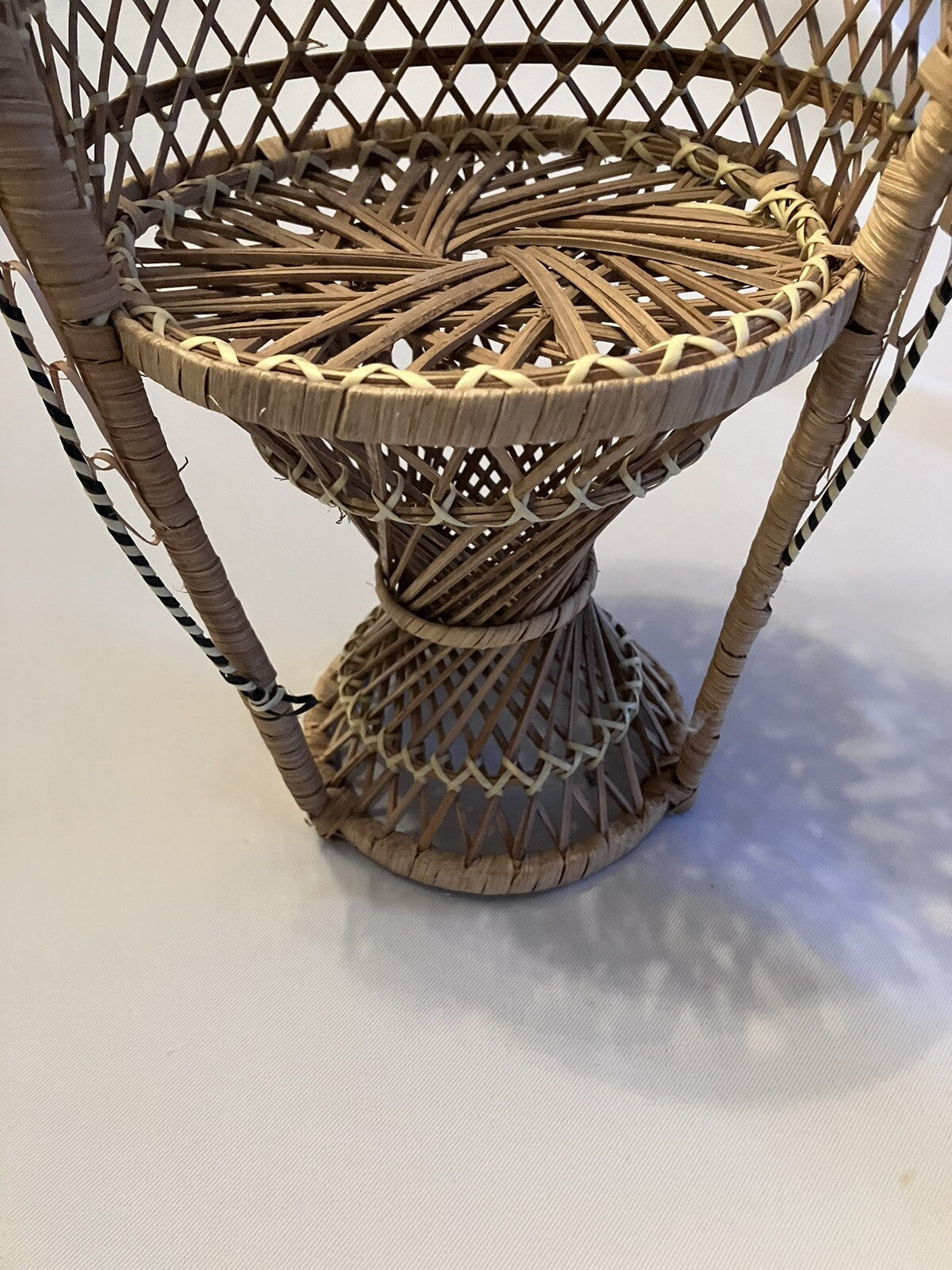 Vintage Wicker Peacock Rattan Chair 15.5 Plant Stand Doll Chair