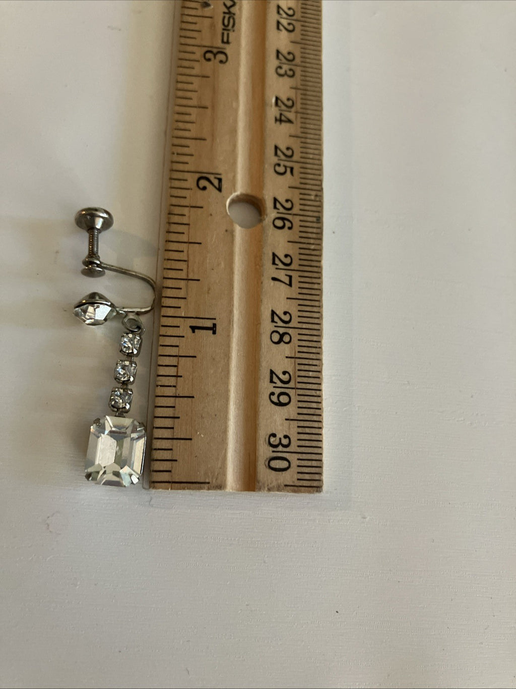 Vintage Necklace/Screw Back Earring; Silver-tone Emerald Cut Clear Rhinestone