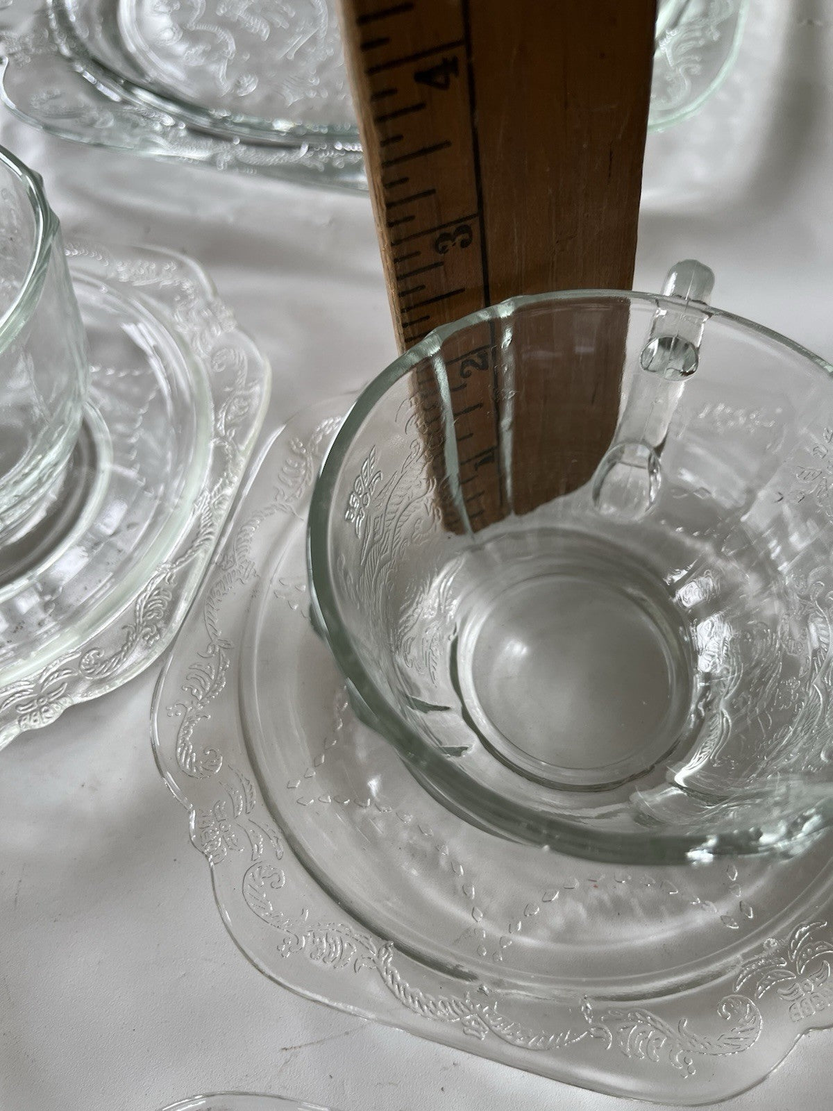 Federal Glass Clear Depression Etched Dinner Plates, Bowls, Cup/saucer 16 Piece
