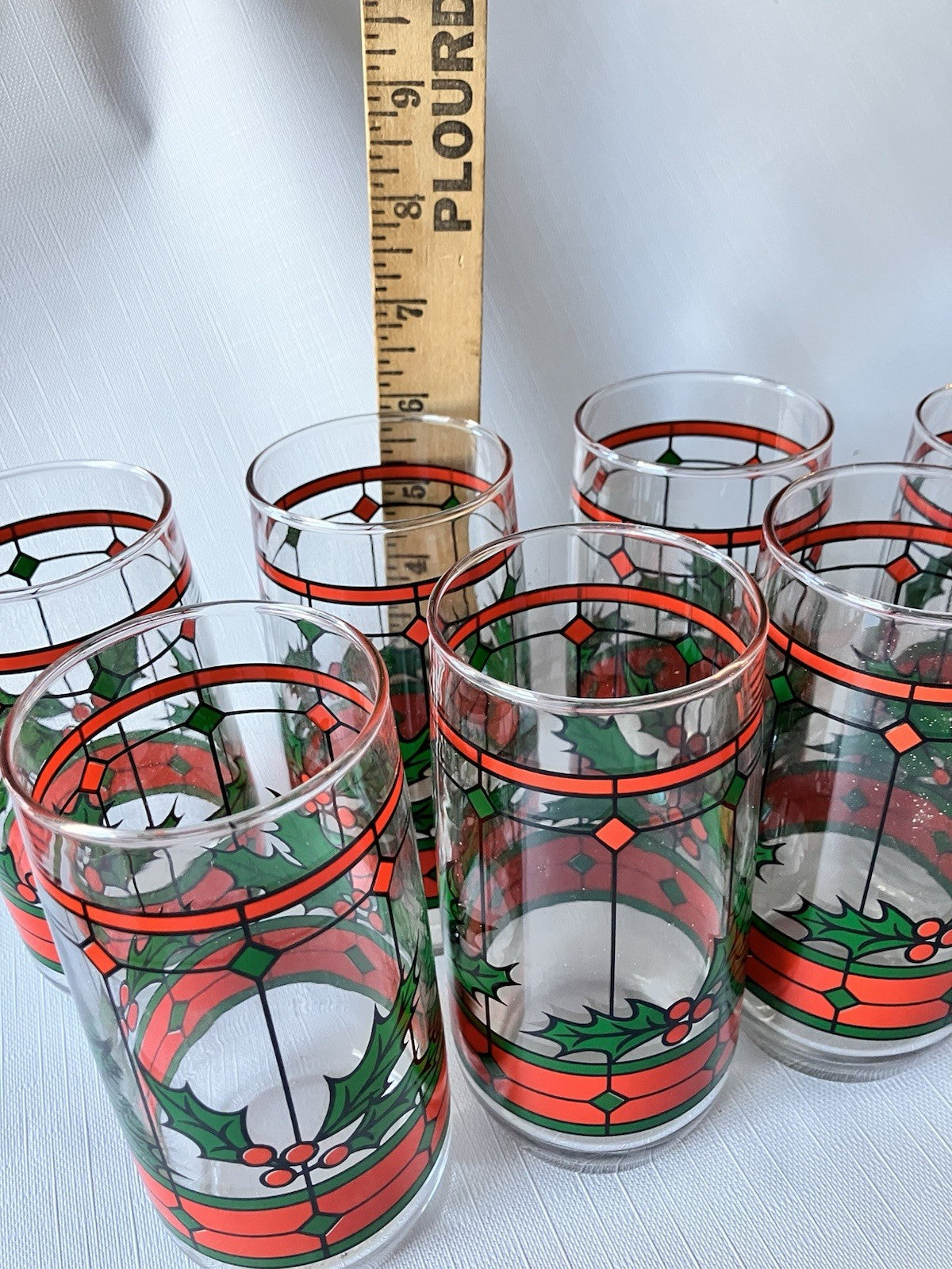 Vintage Anchor Hocking Holly Diamond Christmas Glasses Set Of 8. EVC