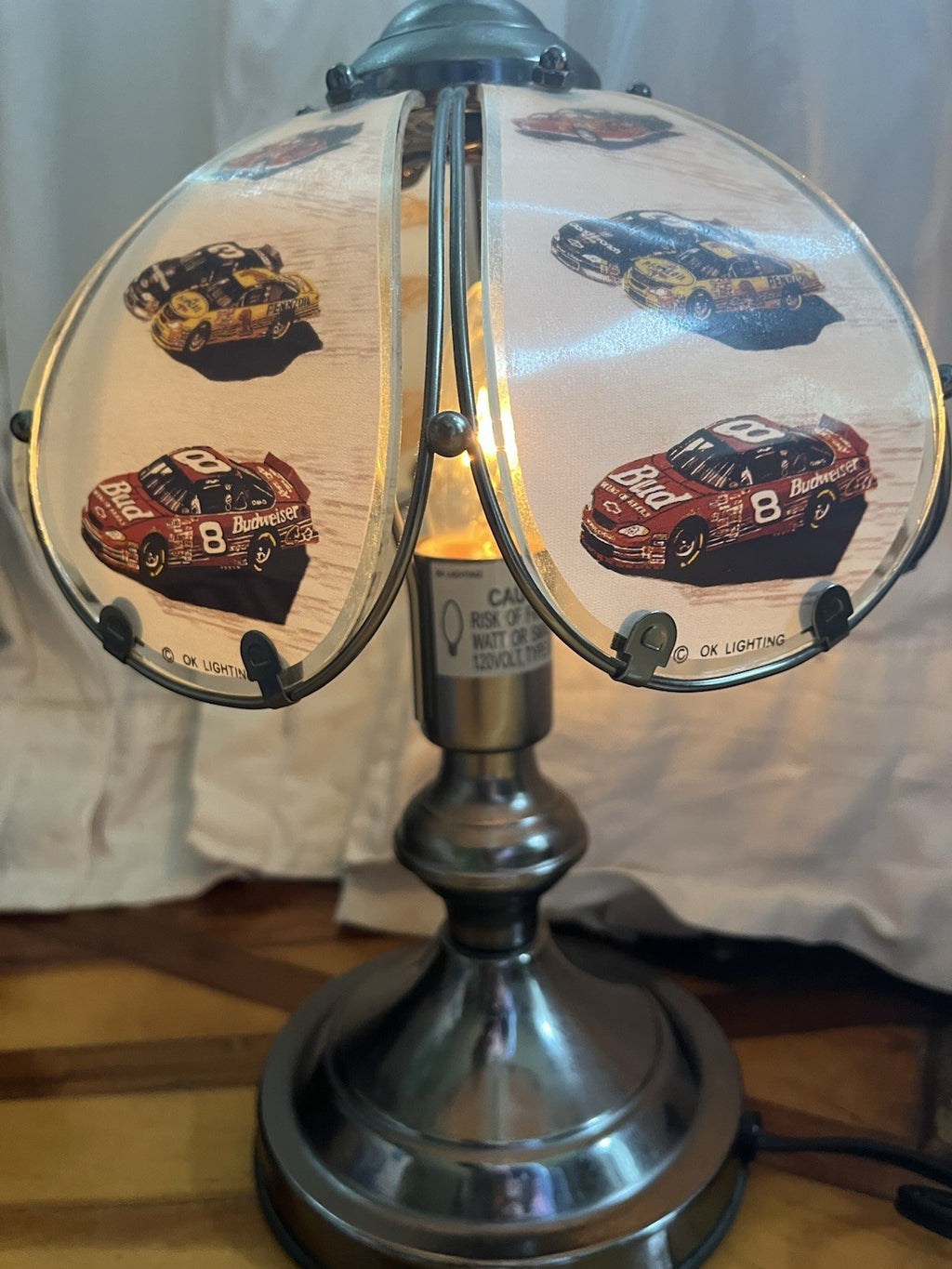 Vtg OK Lighting NASCAR Tiffany Style Touch Lamp; Earnhardt Sr, Jr Others. Works!