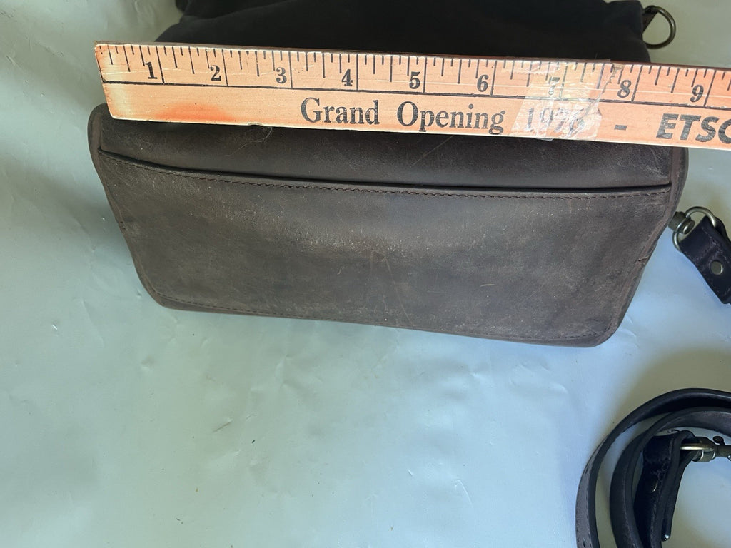 LL Bean Waxed Canvas Crossbody Bag Navy Blue and Brown Leather Logo Liner Medium