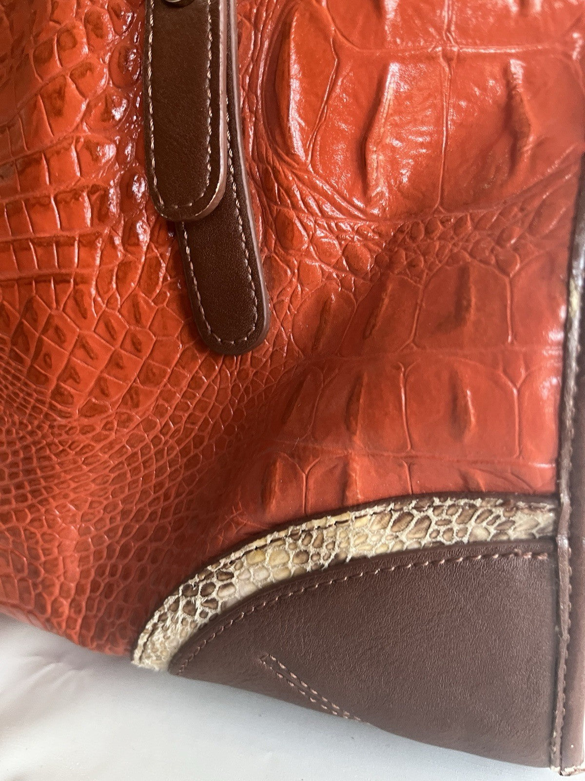 MC Women’s Orange Leather And Faux Alligator/snake Print Purse