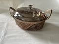 Vintage Glasbake Jeanette Iridescent J514 2 Qt Casserole W Woven Carrier Basket