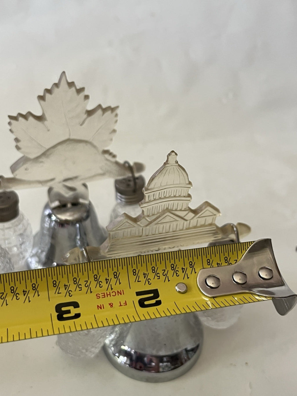Vintage Silver Toned/Clear Lucite Souvenir Salt/Pepper Shakers W/ Bell Stand (3)
