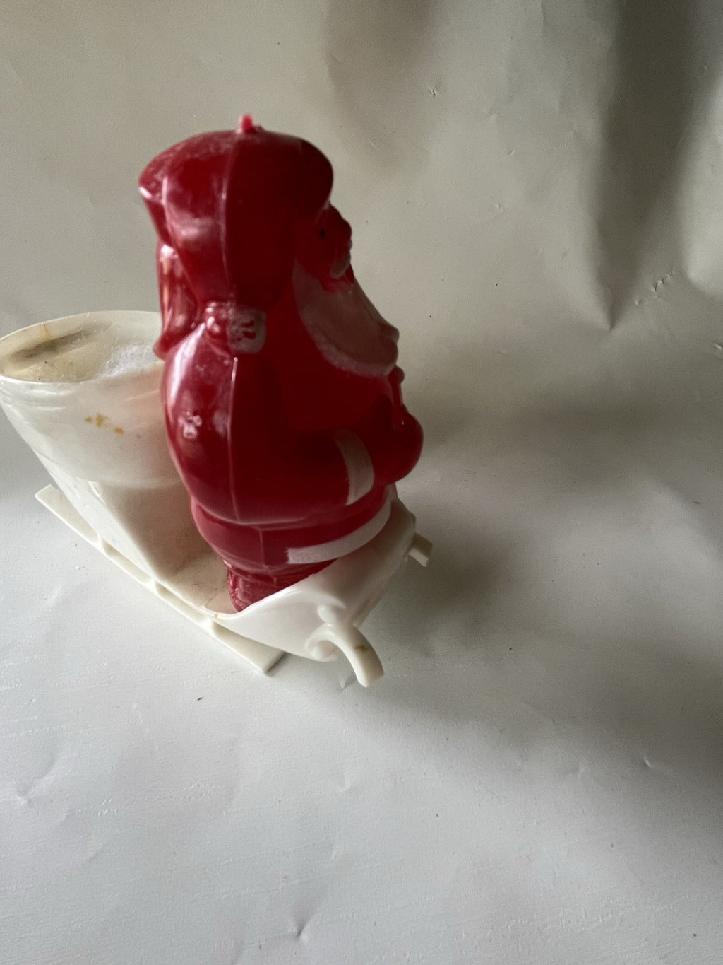 Vintage Christmas Rosbro Plastic Santa Claus White Sleigh Candy Container BROKE
